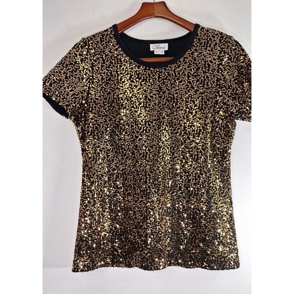 CHAUS Women's Sequin Metallic Top Sz M Holiday‎ Party Formal Going Out Wedding